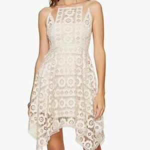 FREE PEOPLE Just Like Honey Boho Cream Lace Hankerchief Hem Festival Dress NWT